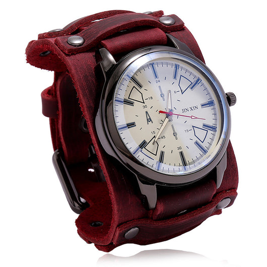 Pulsera de Cuero Vintage Ajustable con Reloj Punk para Hombres - Image 11