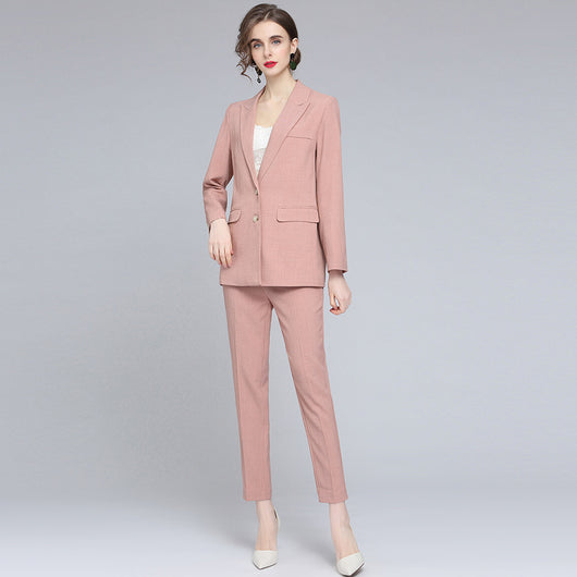 Traje de Dos Piezas Pantalón Lápiz Delgado Color Sólido para Commuter - Image 6