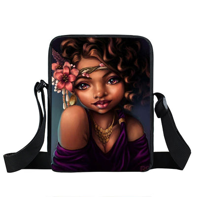 Bolso Diagonal con Diseño de Niña Afro - Negro - Image 4