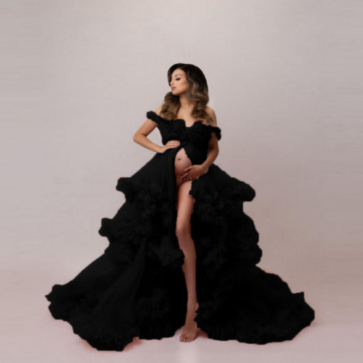 Vestido de Maternidad Elegante Asimétrico con Malla para Sesión Fotográfica - Image 8
