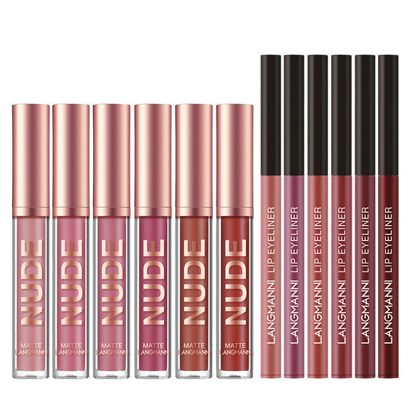 Set de 12 Piezas: 6 Labiales Mate + 6 Delineadores Waterproof de Larga Duración