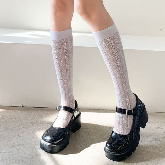 Calcetines JK Lolita Japonesa con Diseño Hueco y Detalle de Corazón - Image 3