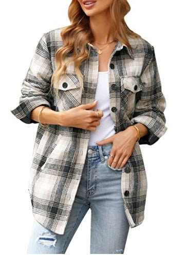 Chaqueta Camisa Oversized a Cuadros con Botones para Mujer - Image 8