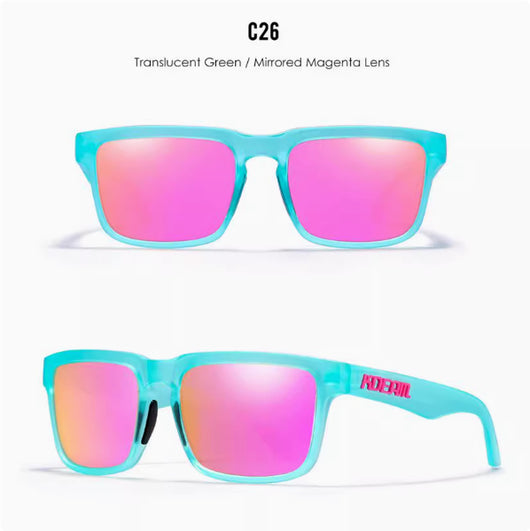 Men's and women's dazzling blue and black striped polarized sunglasses with gray lenses and a black case. - Image 26