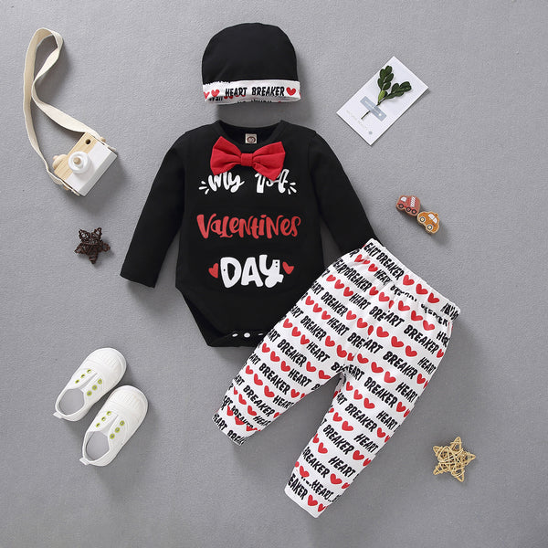 Traje Largo de Manga Larga con Estampado de Corazón Melocotón