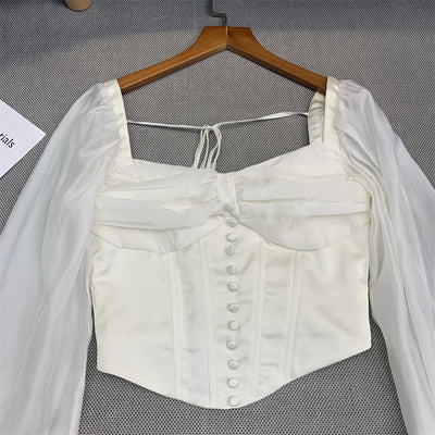 Blusa Cuello Cuadrado con Mangas Abullonadas Largas - Tela Francesa Ligera - Image 9