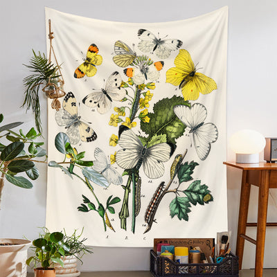 European retro mushroom tapestry with a starry night sky, crescent moon, butterflies, and various colorful fungi and plants. - Image 7