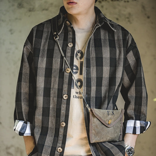Camisa Abrigo Cuadros Retro Americana Hombre - Image 8