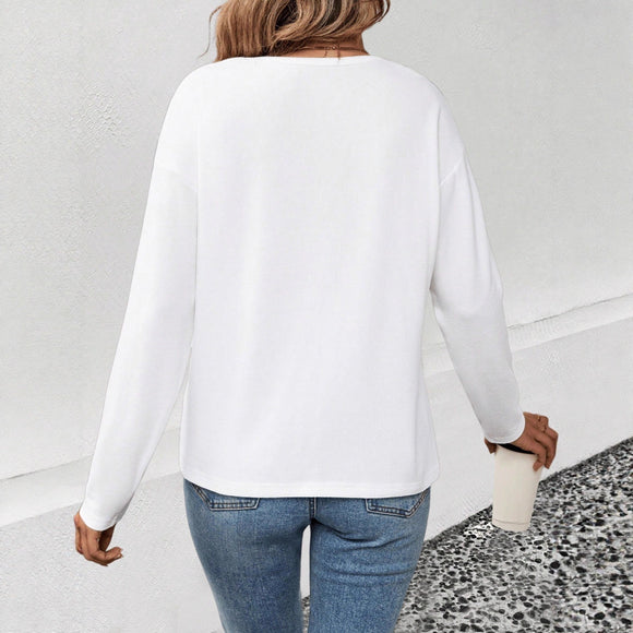 Blusa Casual de Cuello V y Manga Larga para Mujer