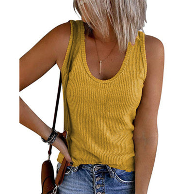 Chaleco Casual de Punto Acanalado Cuello U sin Mangas para Mujer - Image 3