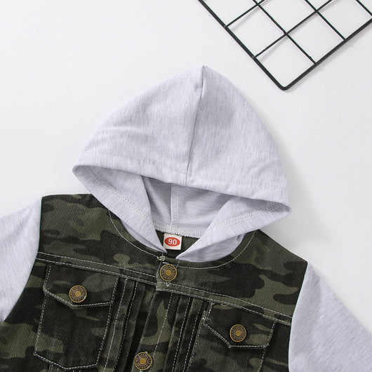 Chaqueta Denim Raglan con Capucha Estilo Europeo y Americano para Niño - Image 14
