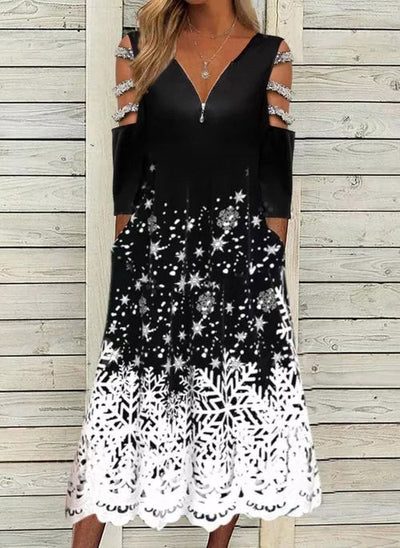 Vestido Largo Estampado con Hombros Descubiertos y Cierre en Cuello - Image 2