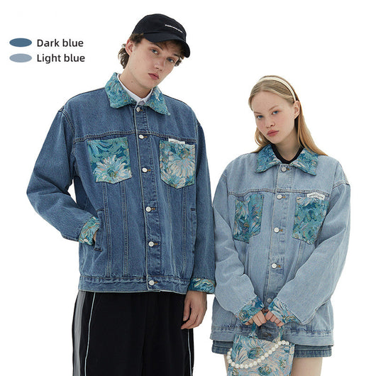 Chaqueta de Mezclilla Suelta Estampada para Parejas - Image 7