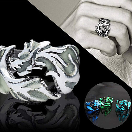 Anillo Luminoso Unisex Dragón Que Brilla en la Oscuridad - Hipoalergénico