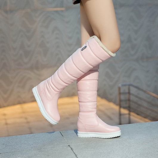 Botas Cálidas de Caña Alta con Tacón Medio y Suela Gruesa