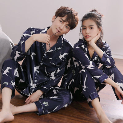 Pijamas de Seda para Parejas - Manga Larga Fresca y Cómoda - Image 2