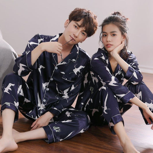 Pijamas de Seda para Parejas - Manga Larga Fresca y Cómoda - Image 2