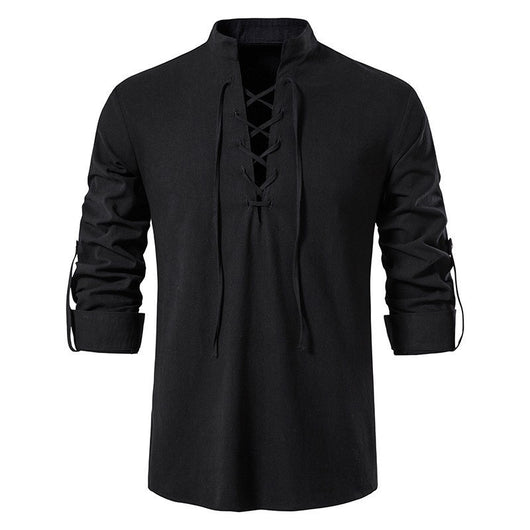 Camisa Cuello Mao Manga Larga Algodón y Lino - Image 7