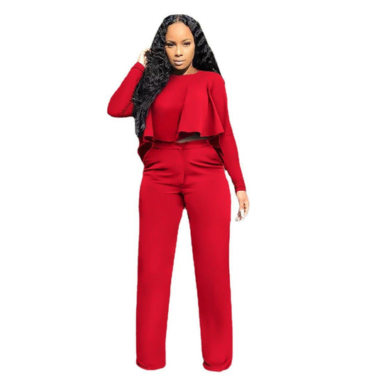 Conjunto de Dos Piezas: Blusa Hueca de Manga Larga y Pantalón Ancho de Cintura Alta - Image 5