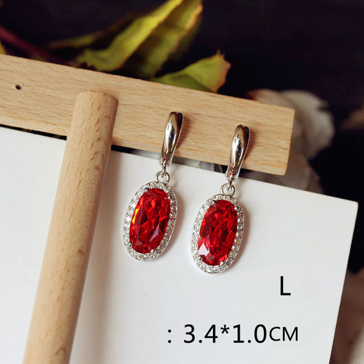 Aretes Largos de Novia con Rubí Rojo Paloma Talla Cuadrada Redonda - Image 22
