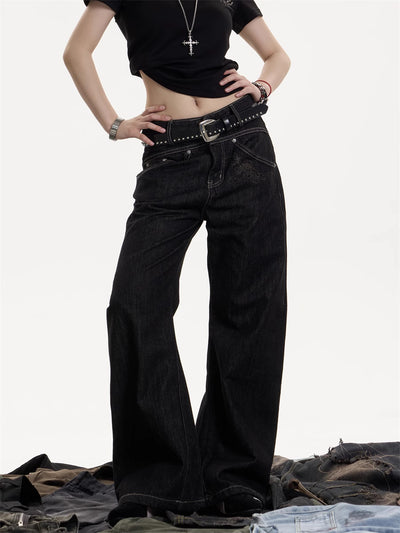 Jeans Rectos Retro Americanos Cintura Alta - Pantalones Casuales Holgados - Image 4