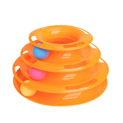 Pink four-layer cat turntable toy with colorful balls on each track, measuring 16cm high and 29cm wide. - Image 10