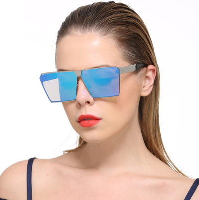 Silver-framed square polarized sunglasses with dark gray lenses and textured temples on a white background.