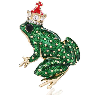 Broche Rana Corona con Diamante y Gota de Aceite