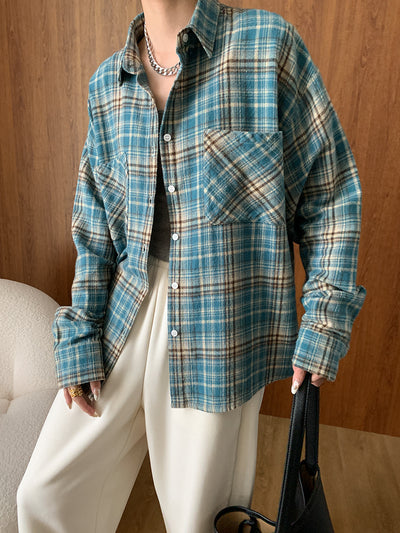 Camisa de Algodón Peinado Estilo Vintage a Cuadros Manga Larga - Image 16