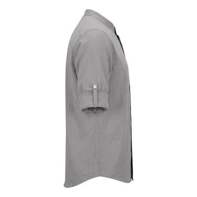 Camisa de Lino Estilo Americano con Cuello Mao y Mangas Medianas para Hombre - Image 24