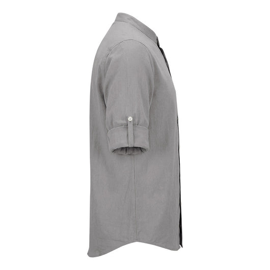 Camisa de Lino Estilo Americano con Cuello Mao y Mangas Medianas para Hombre - Image 24
