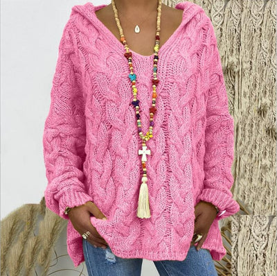 Sudadera con Capucha Tejida Retorcida de Colores Sólidos - Image 16