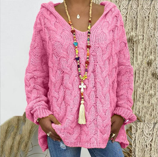 Sudadera con Capucha Tejida Retorcida de Colores Sólidos - Image 16