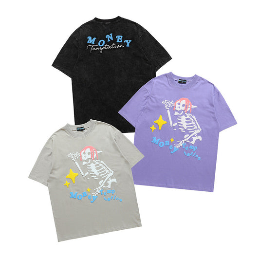Camiseta Suelta Estampado Calavera Manga Corta Unisex - Image 11