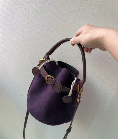 Bolso Mensajero Bucket de Terciopelo Púrpura para Mujer - Image 5
