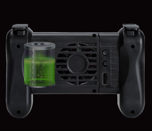Black mobile game controller with integrated cooling fan and ergonomic grips for smartphones. - Image 10