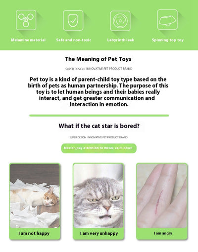 Green and white pet toy, a round food dispenser with multiple openings and a central spinning element for cats. - Image 11