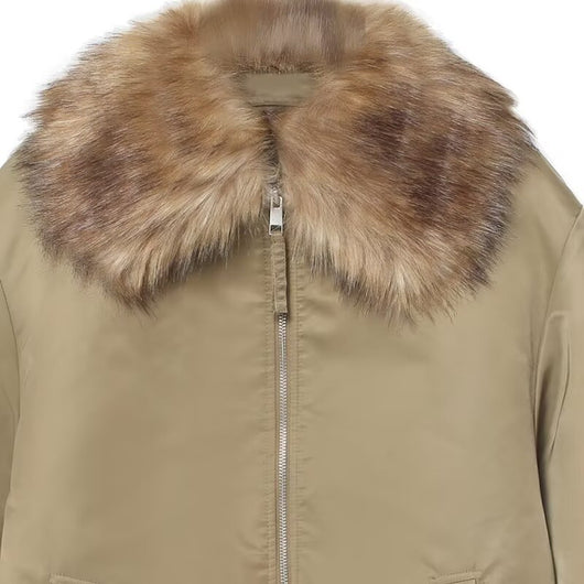 Abrigo de Algodón para Mujer con Cuello de Piel Desmontable - Image 3