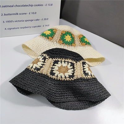 Sombrero Cubo de Paja Floral Elegante Plegable - Image 8