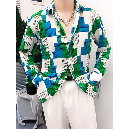 Camisa Manga Larga Estampada con Contraste de Colores para Hombre - Image 3