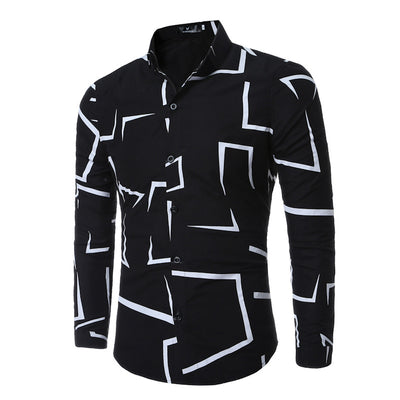 Camisa Casual de Manga Larga con Estampado Geométrico para Hombre - Image 6