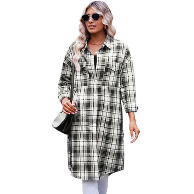 Abrigo Camisero Cuadros para Mujer - Largo Medio - Image 6