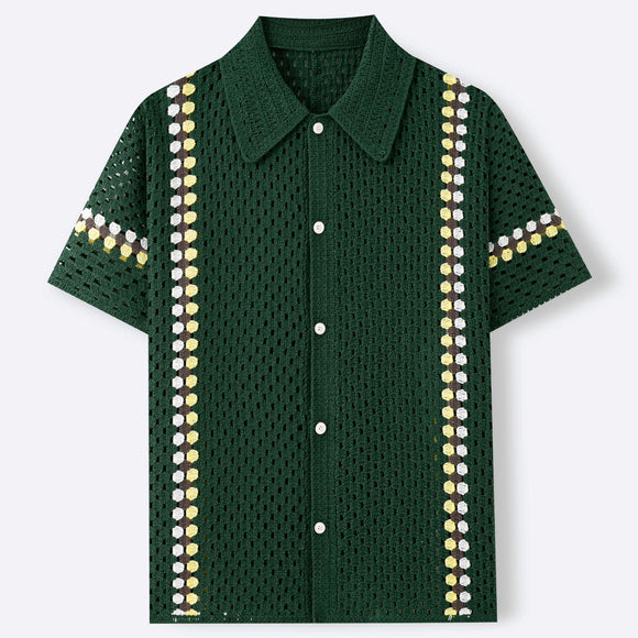 Polo Cardigan Crochet Soluble en Agua para Hombre