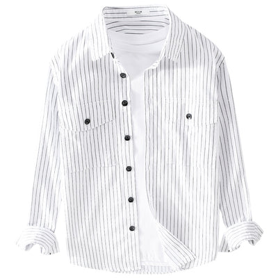 Camisa Manga Larga a Rayas para Hombre - Forro Térmico Primavera Otoño - Image 6