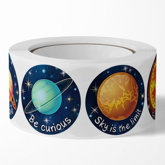 Pegatinas Autoadhesivas Planetas Multicolor - Rollo de 100 Stickers para Niños