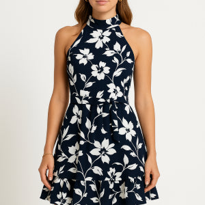 Vestido Floral Cuello Halter Ajustado para Mujer
