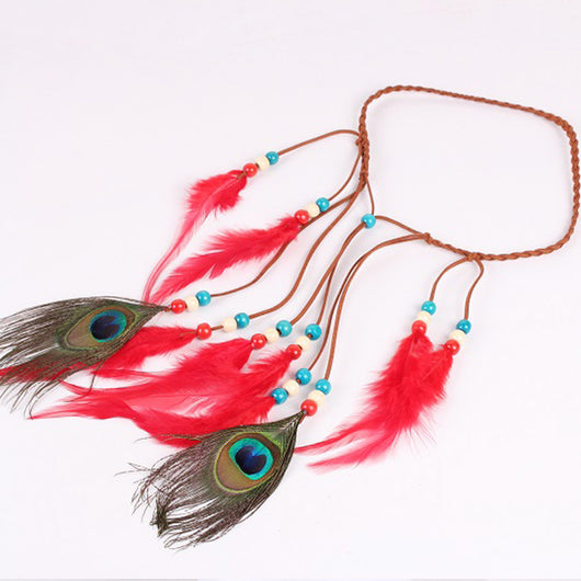 Adorno para cabello con cuerda de cuero y pluma de pavo real - Image 14