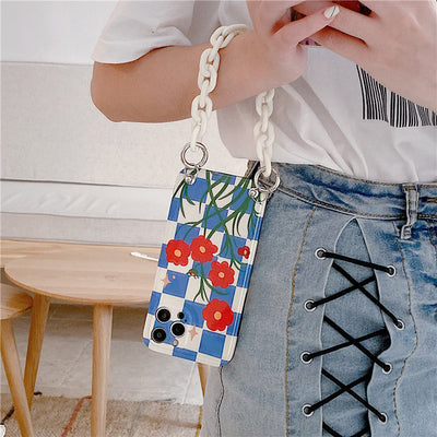 Funda para Celular Cuadros Azules con Flor Roja - Image 6
