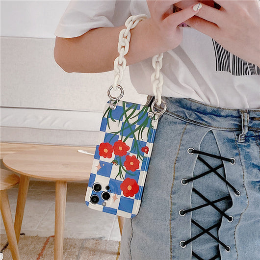 Funda para Celular Cuadros Azules con Flor Roja - Image 6
