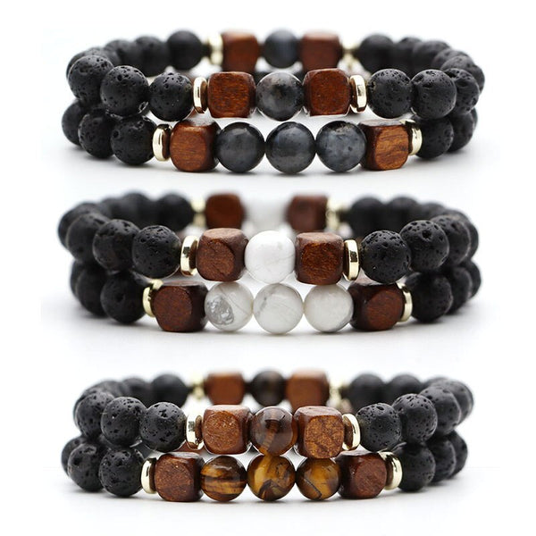 Pulsera de Piedra Volcánica Lava y Ojo de Tigre